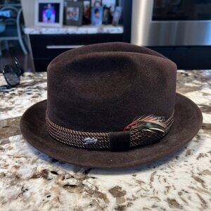 New BAILEY GENTRY FUR VELOUR HAT FEDORA BROWN MADE IN USA Sz 7.5